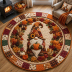 Autumn Gnome Harvest Round Mat Rug - Nature Design | Serene Home Decor - washable non-slip printed rug