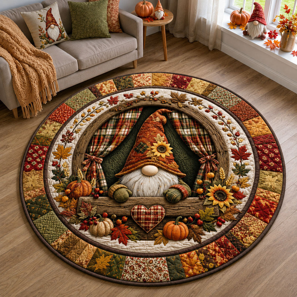 Autumn Gnome Window Round Mat Rug - Nature Design | Serene Home Decor - washable non-slip printed rug