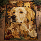 Autumn Golden Retriever area rug in a living room