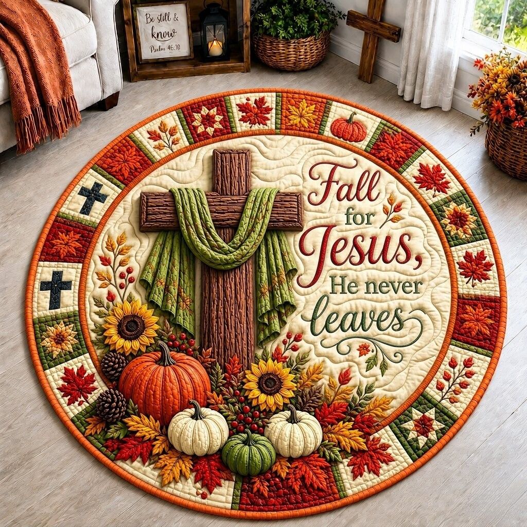 Autumn Grace Round Mat Rug - Nature Design | Serene Home Decor - washable non-slip printed rug
