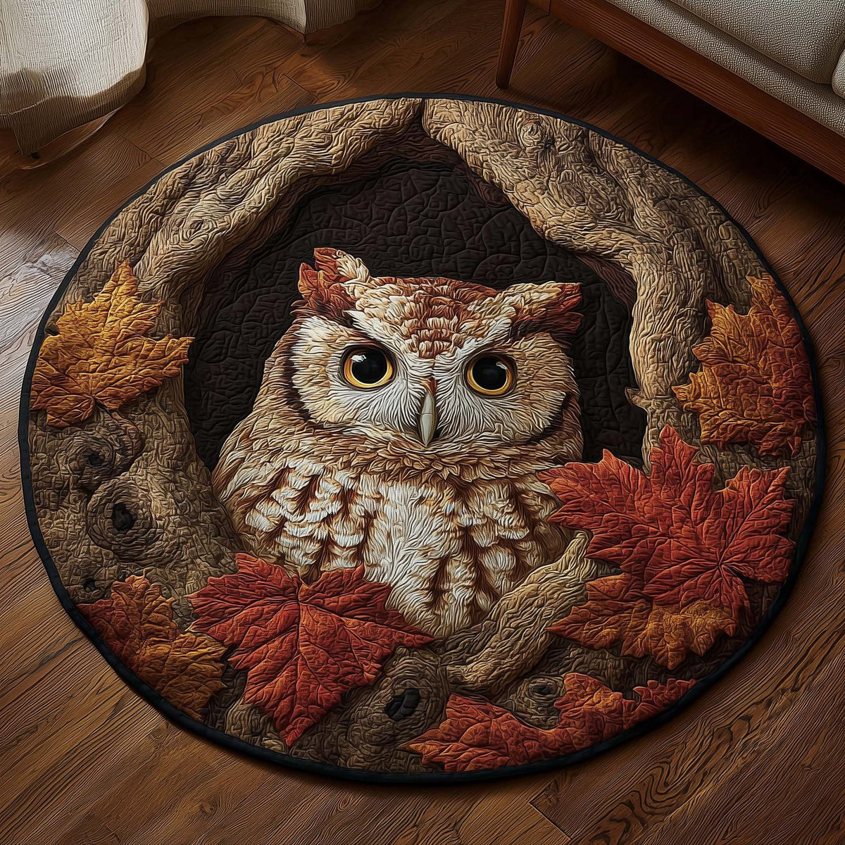Autumn Guardian Owl Round Mat Rug - washable non-slip printed rug