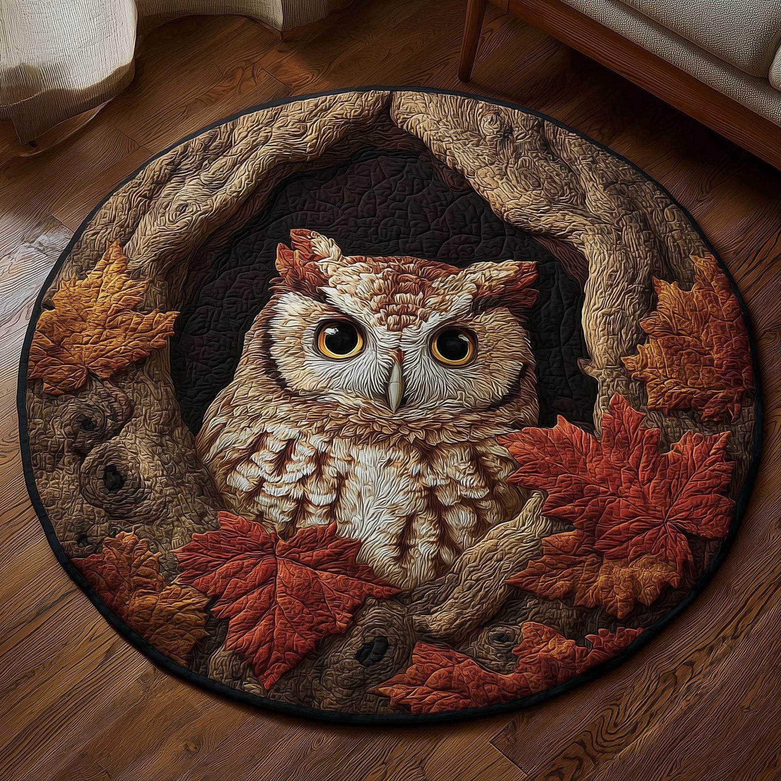Autumn Guardian Owl Round Mat Rug - Cute Pet Design | Animal Printed Home Decor