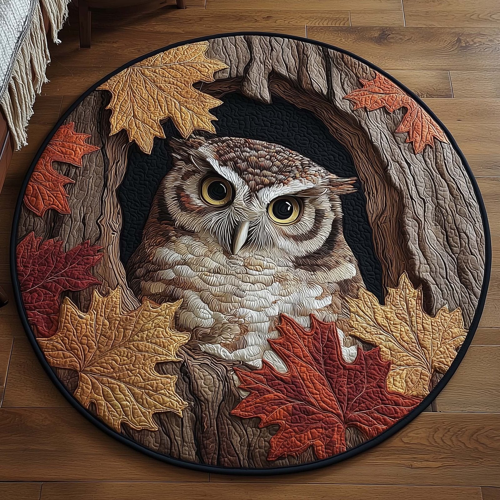 Autumn Guardian Owl Round Mat Rug - Cute Pet Design | Animal Printed Home Decor