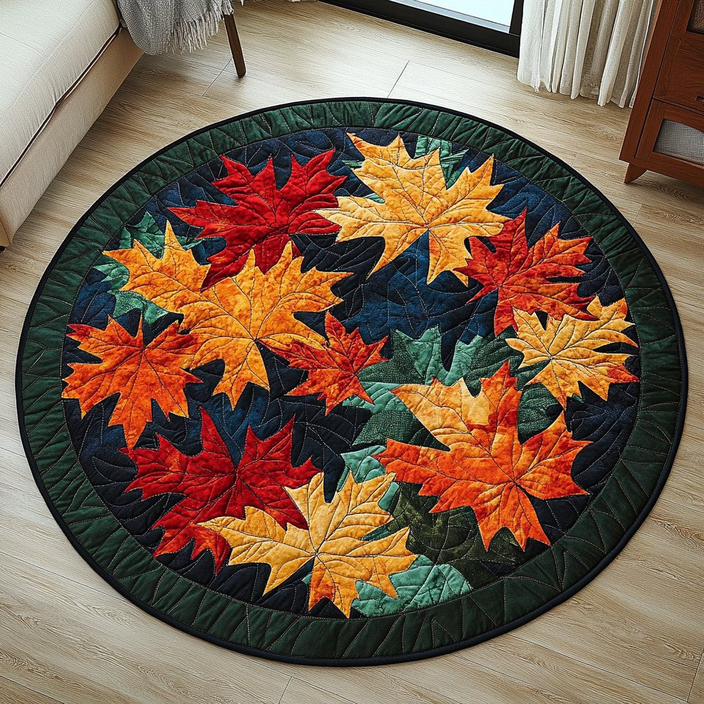 Autumn Haven Round Mat Rug - washable non-slip printed rug