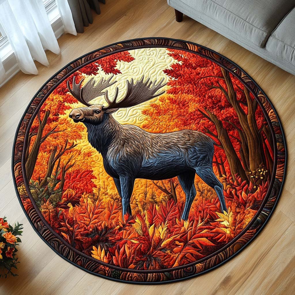 Autumn King Round Mat Rug - washable non-slip printed rug