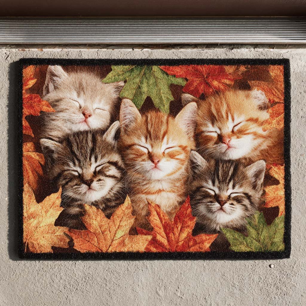 Autumn Kittens Doormat - Cute Animal Design | Printed Welcome Doormat