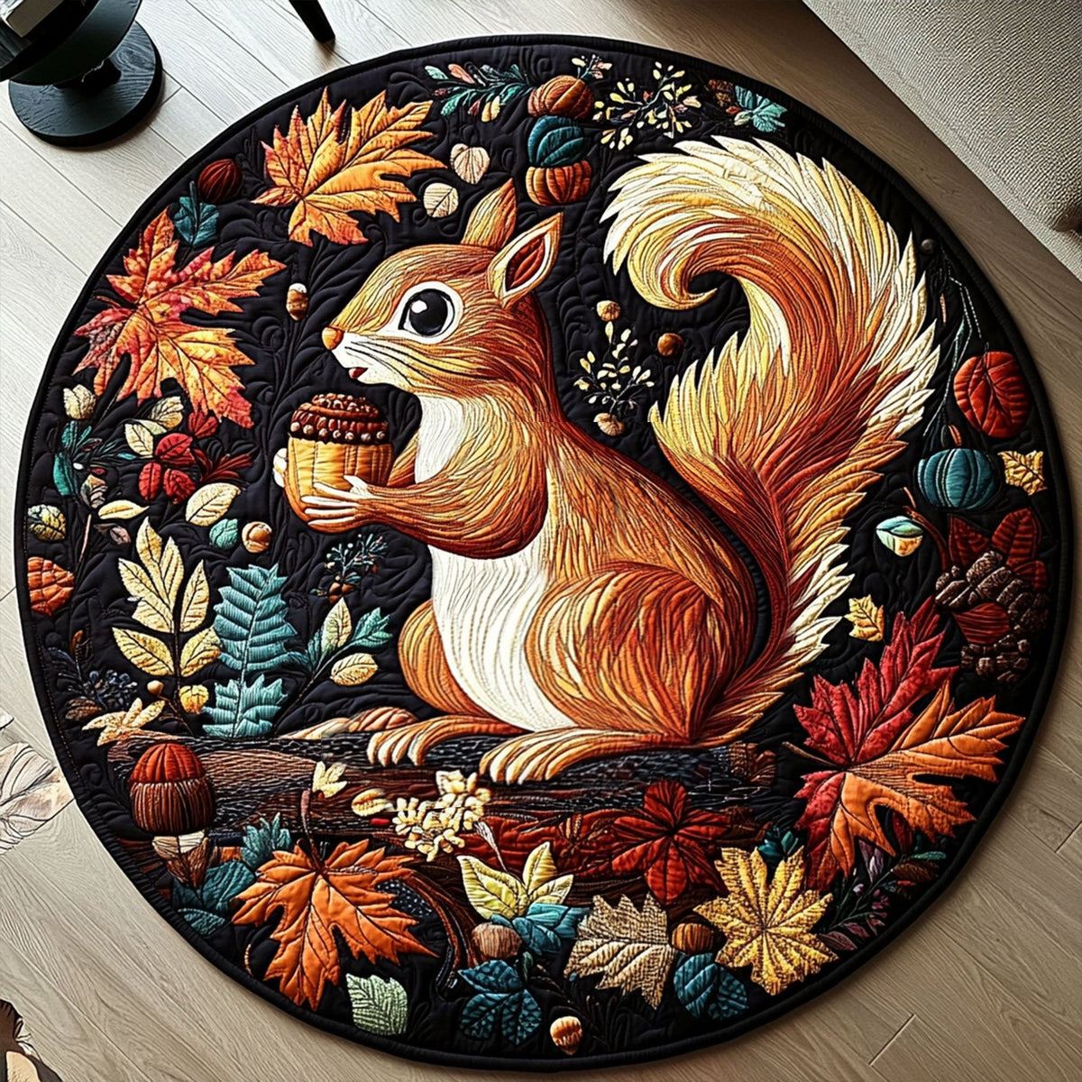Autumn Leaf Adventures Round Mat Rug - washable non-slip printed rug