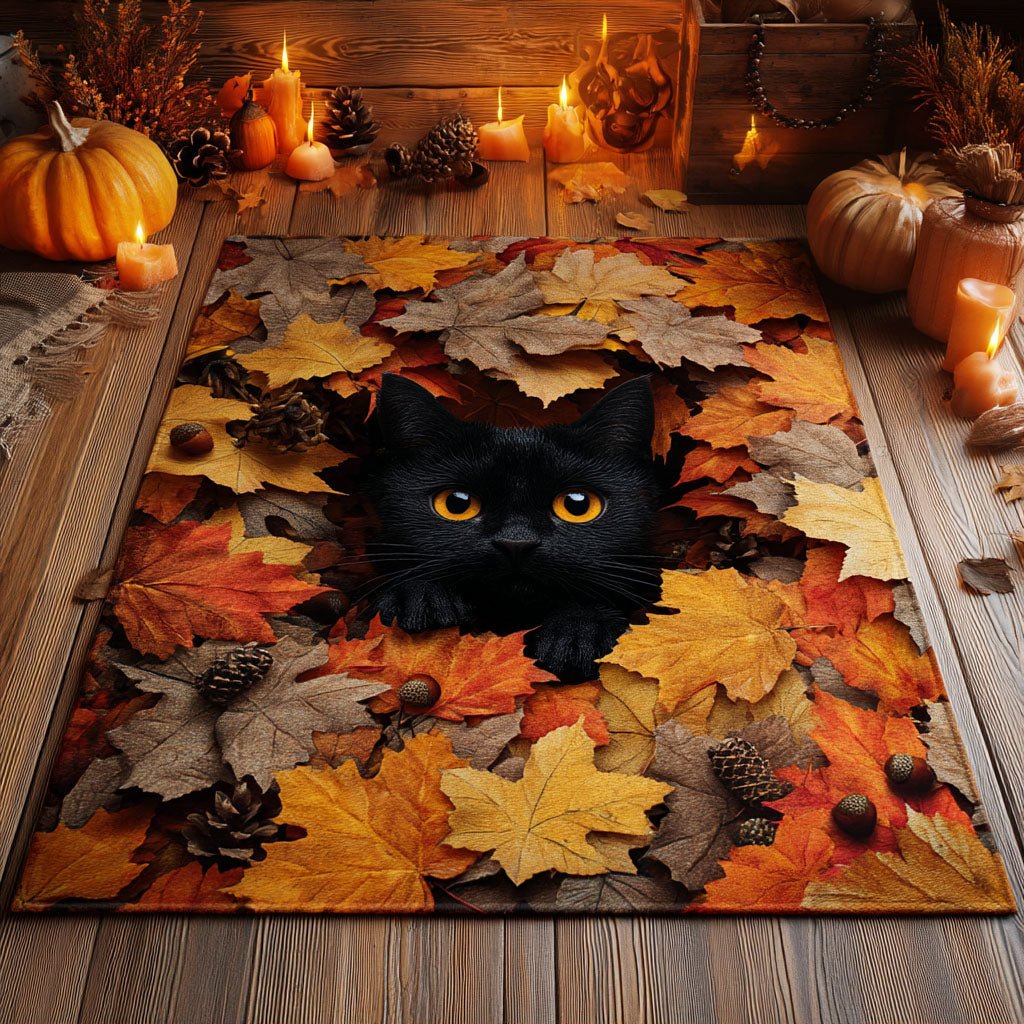 Autumn Leaf Cat area rug in a living room