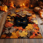 Autumn Leaf Cat area rug in a living room