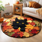 Autumn Leaf Cat Round Mat Rug - washable non-slip printed rug