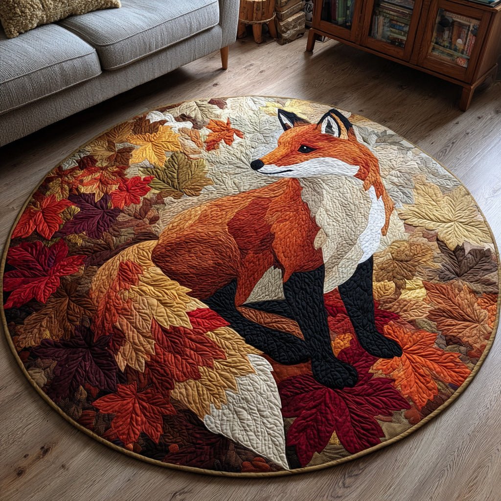 Autumn Leaves Fox Round Mat Rug - washable non-slip printed rug