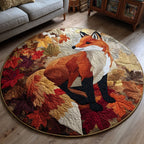 Autumn Leaves Fox Round Mat Rug - washable non-slip printed rug
