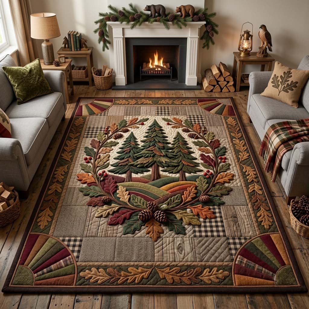Autumn Lodge Woodland area rug in a living room