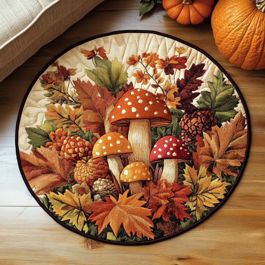 Autumn Mushrooms Round Mat Rug - washable non-slip printed rug