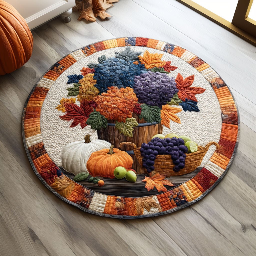 Autumn Orchard Bounty Round Mat Rug - washable non-slip printed rug