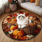 Autumn Paws Paradise Round Mat Rug - washable non-slip printed rug