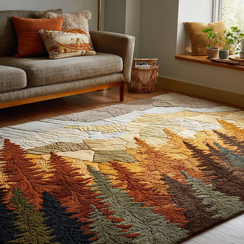 Autumn Pines area rug in a living room