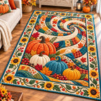 Autumn Pumpkin Blessings area rug in a living room