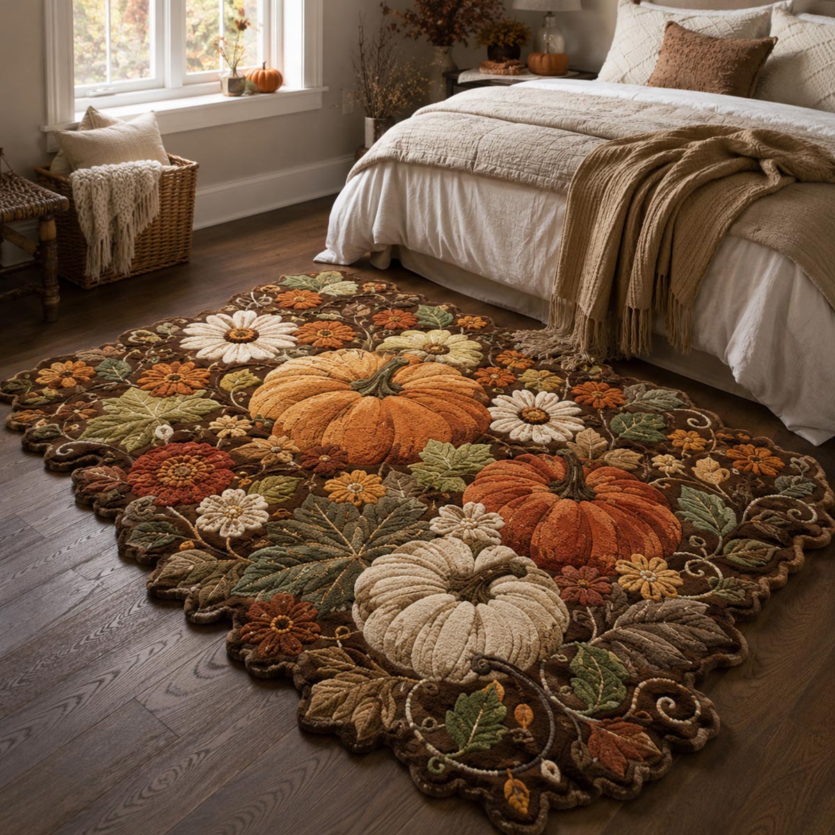 Autumn Pumpkin Meadow Custom Shape Area Rug - Seasonal Design | Die-Cut Non-Slip Rug - washable non-slip printed rug