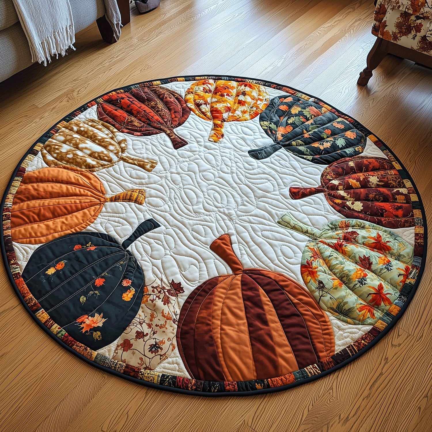 Autumn Pumpkins Halloween Round Mat Rug - washable non-slip printed rug