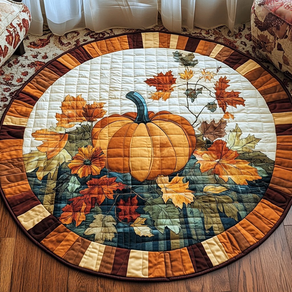 Autumn Reflections Round Mat Rug - washable non-slip printed rug