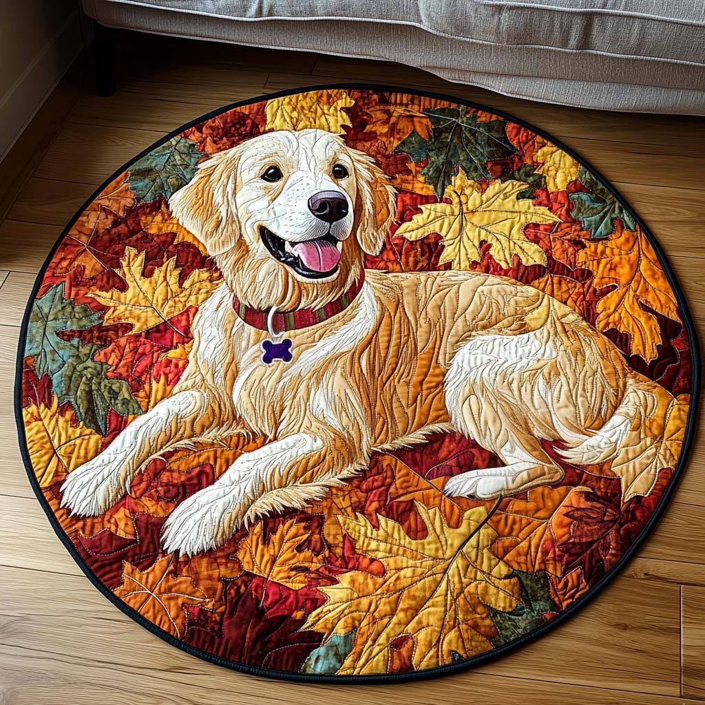 Autumn Retriever Moment Round Mat Rug - washable non-slip printed rug