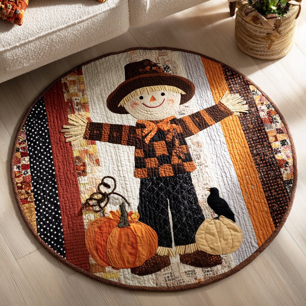 Autumn Scarecrow Round Mat Rug - washable non-slip printed rug