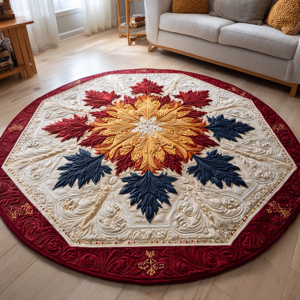Autumn Snowflake Radiance Round Mat Rug - washable non-slip printed rug