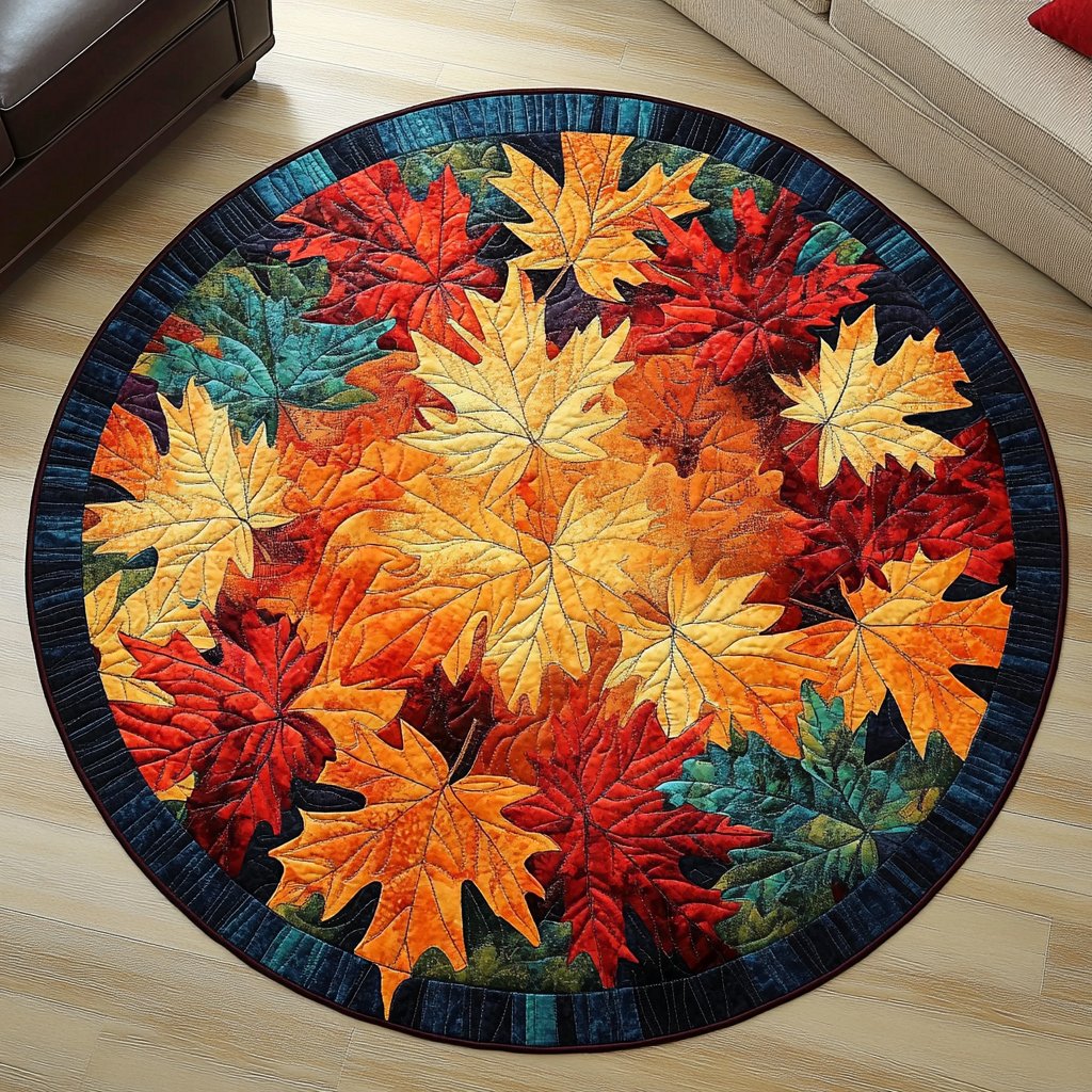 Autumn Splendor Round Mat Rug - washable non-slip printed rug