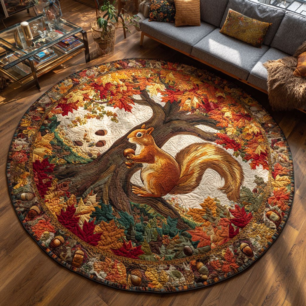 Autumn Squirrel Chase Round Mat Rug - washable non-slip printed rug