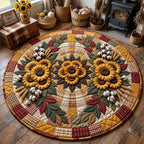 Autumn Sunflower Wreath Round Mat Rug - Nature Design | Serene Home Decor - washable non-slip printed rug