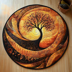 Autumn Tree Whirl Round Mat Rug - washable non-slip printed rug