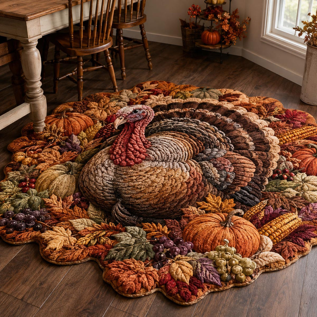 Autumn Turkey Feast Custom Shape Area Rug - Nature Design | Die-Cut Non-Slip Rug - washable non-slip printed rug