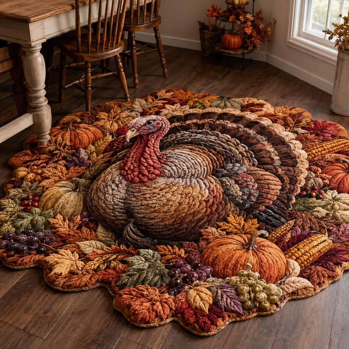 Autumn Turkey Feast Custom Shape Area Rug - Nature Design | Die-Cut Non-Slip Rug - washable non-slip printed rug