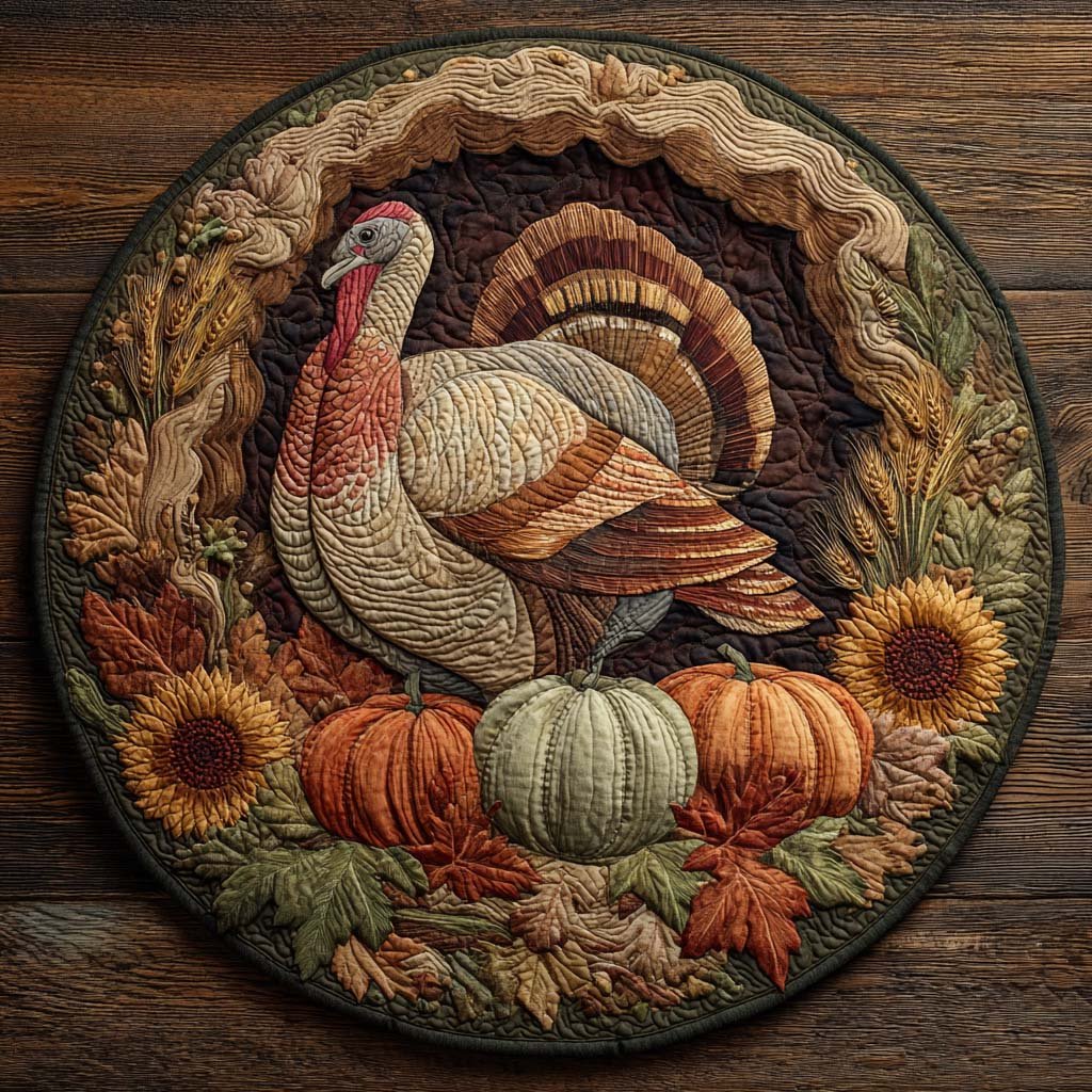 Autumn Turkey Round Mat Rug - washable non-slip printed rug