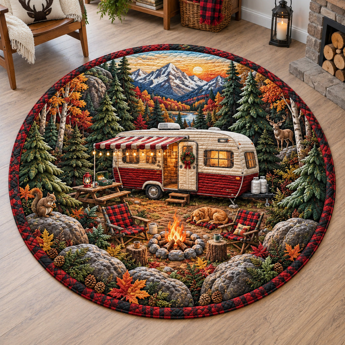 Autumn Wanderer Round Mat Rug - Nature Design | Serene Home Decor - washable non-slip printed rug