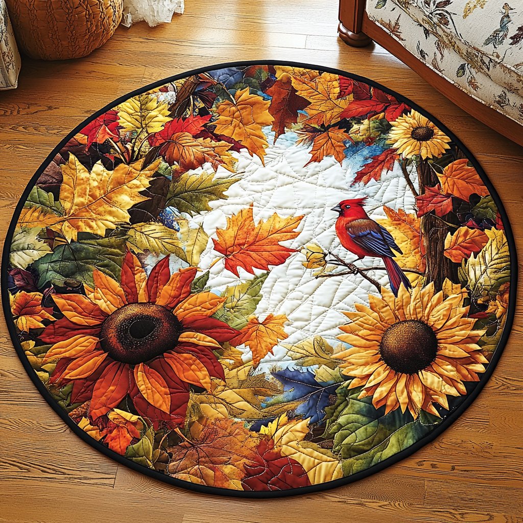 Autumn Whimsy Round Mat Rug - washable non-slip printed rug