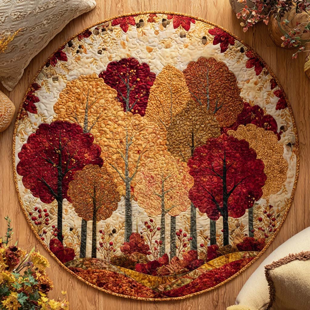 Autumn Whisper Round Mat Rug - washable non-slip printed rug