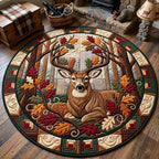 Autumn Woodland Deer Round Mat Rug - Cute Animal Design | Charming Home Decor - washable non-slip printed rug