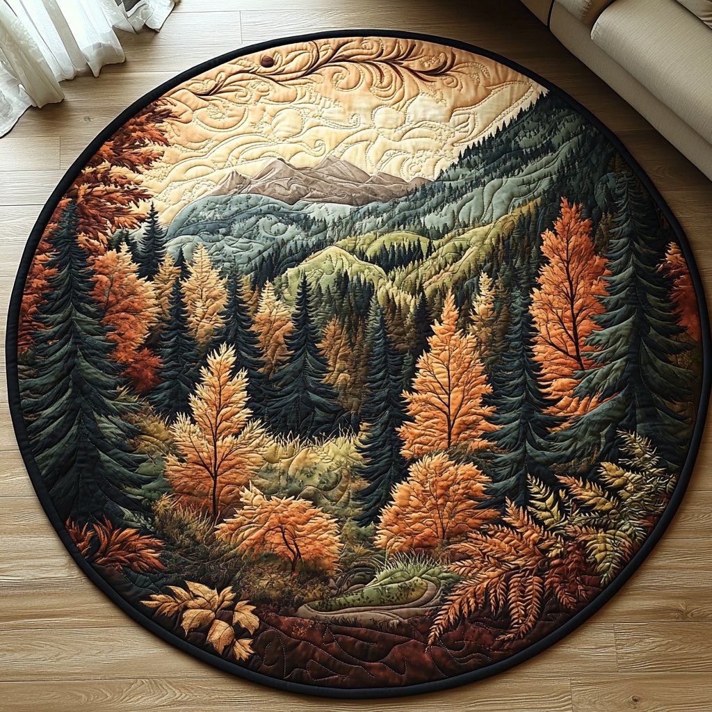 Autumn Woodland Majesty Round Mat Rug - washable non-slip printed rug