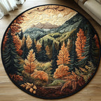 Autumn Woodland Majesty Round Mat Rug - washable non-slip printed rug