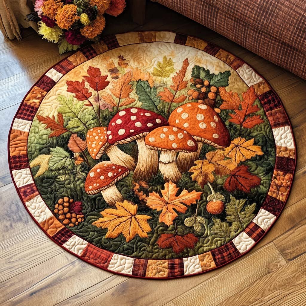 Autumnal Bounty Round Mat Rug - washable non-slip printed rug