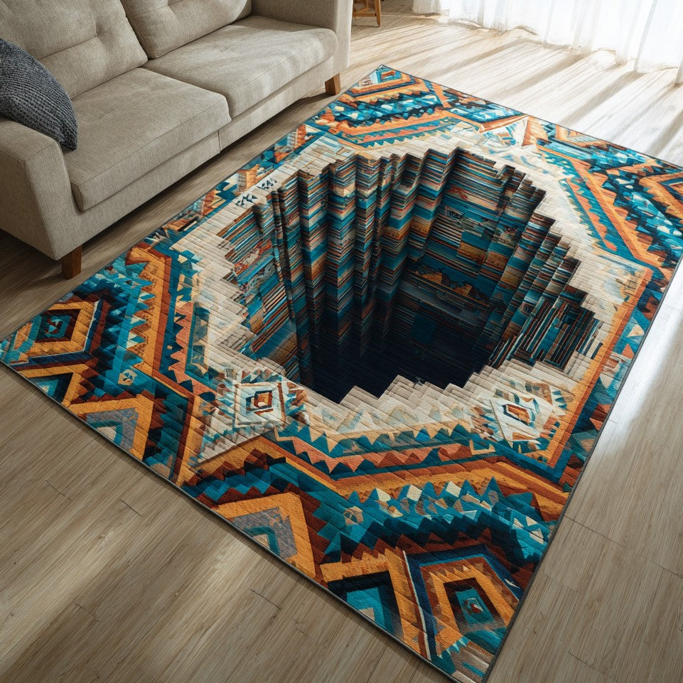 Azure Depths area rug in a living room