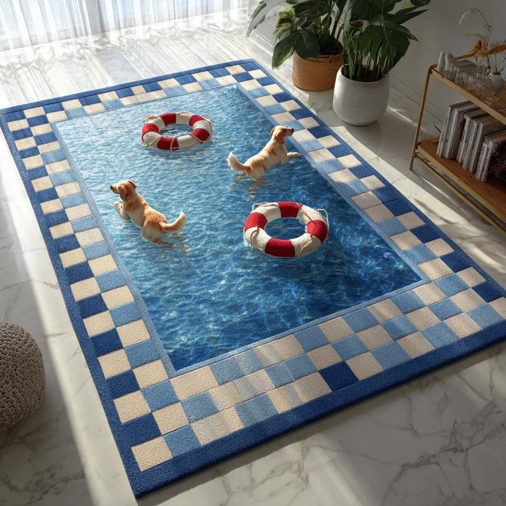 Azure Golden Retriever area rug in a living room