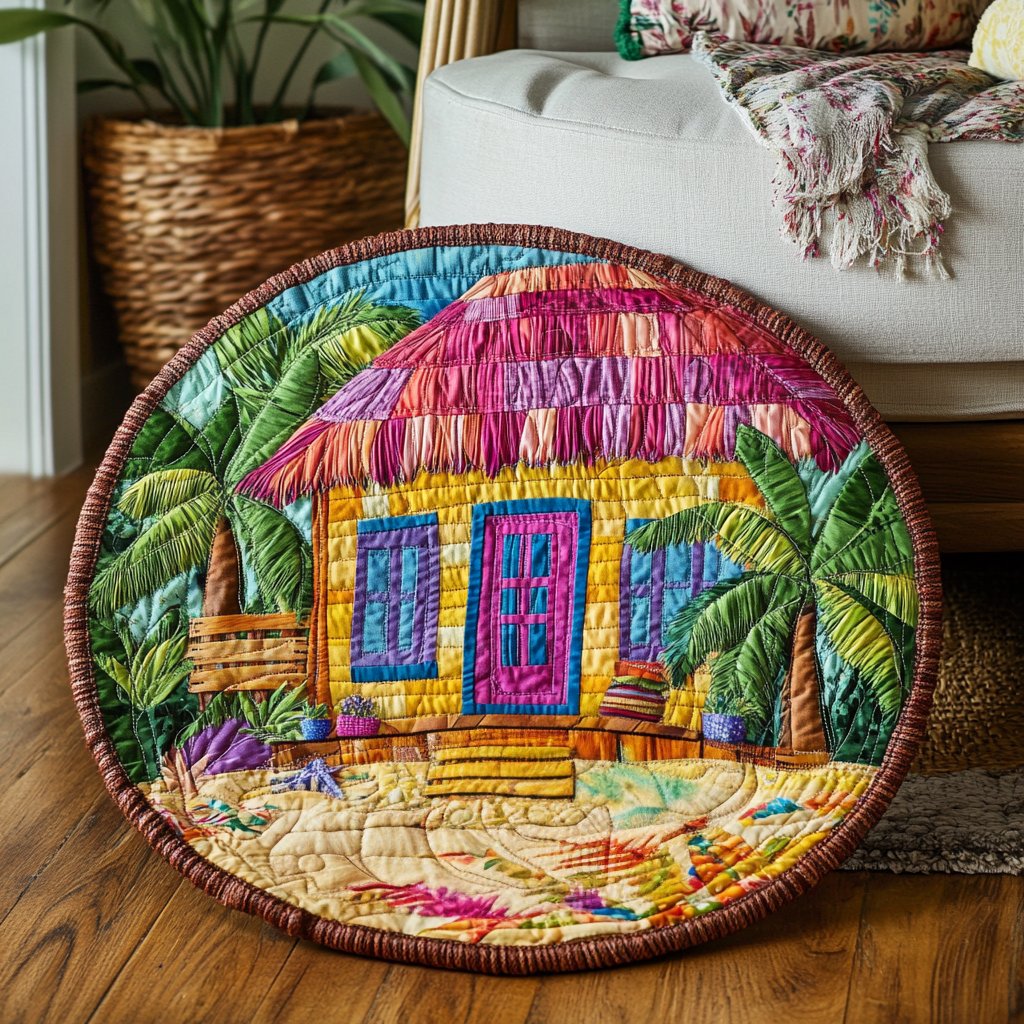 Azure Oasis Round Mat Rug - washable non-slip printed rug