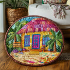 Azure Oasis Round Mat Rug - washable non-slip printed rug