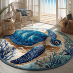 Azure Turtle Round Mat Rug - washable non-slip printed rug