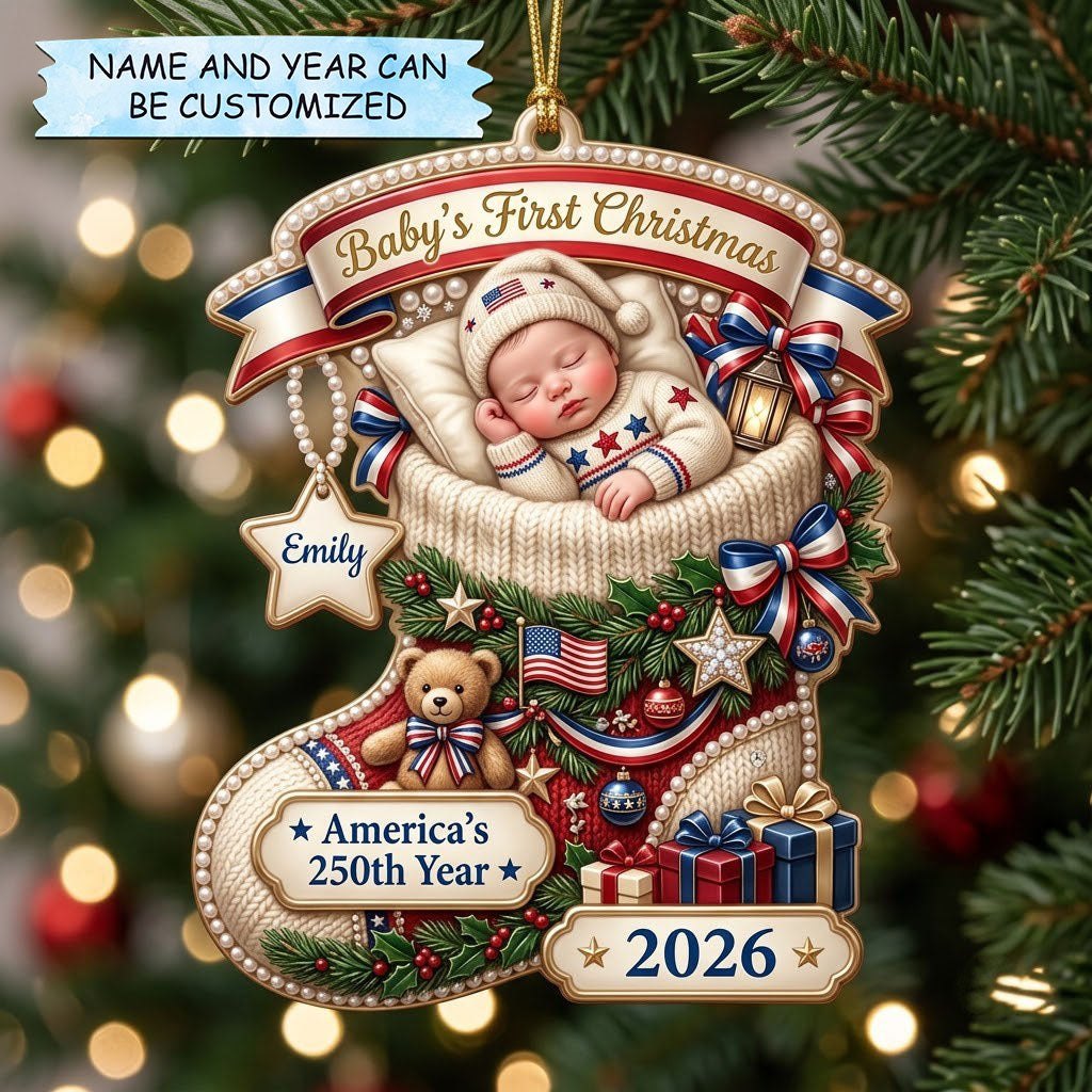 Patriotic Stocking Cradle Christmas Ornament