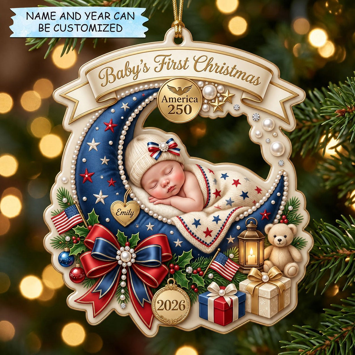 Starry Moon Cradle America 250 Christmas Ornament