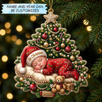 Tree Side Red Pajama Baby Christmas Ornament